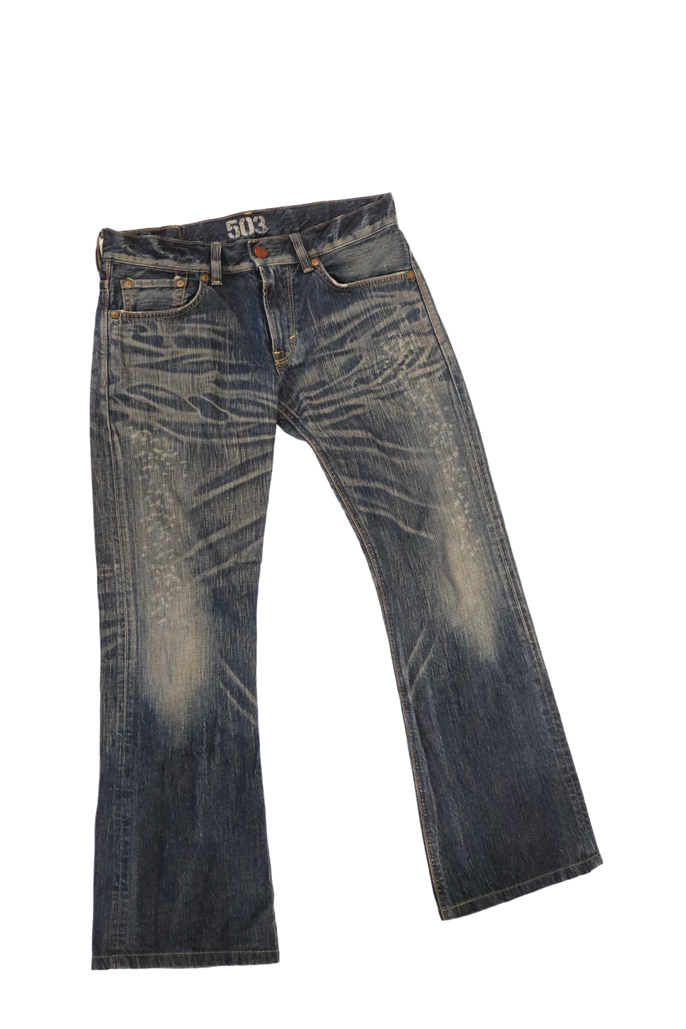 Edwin 503 Dark-wash distressed jeans