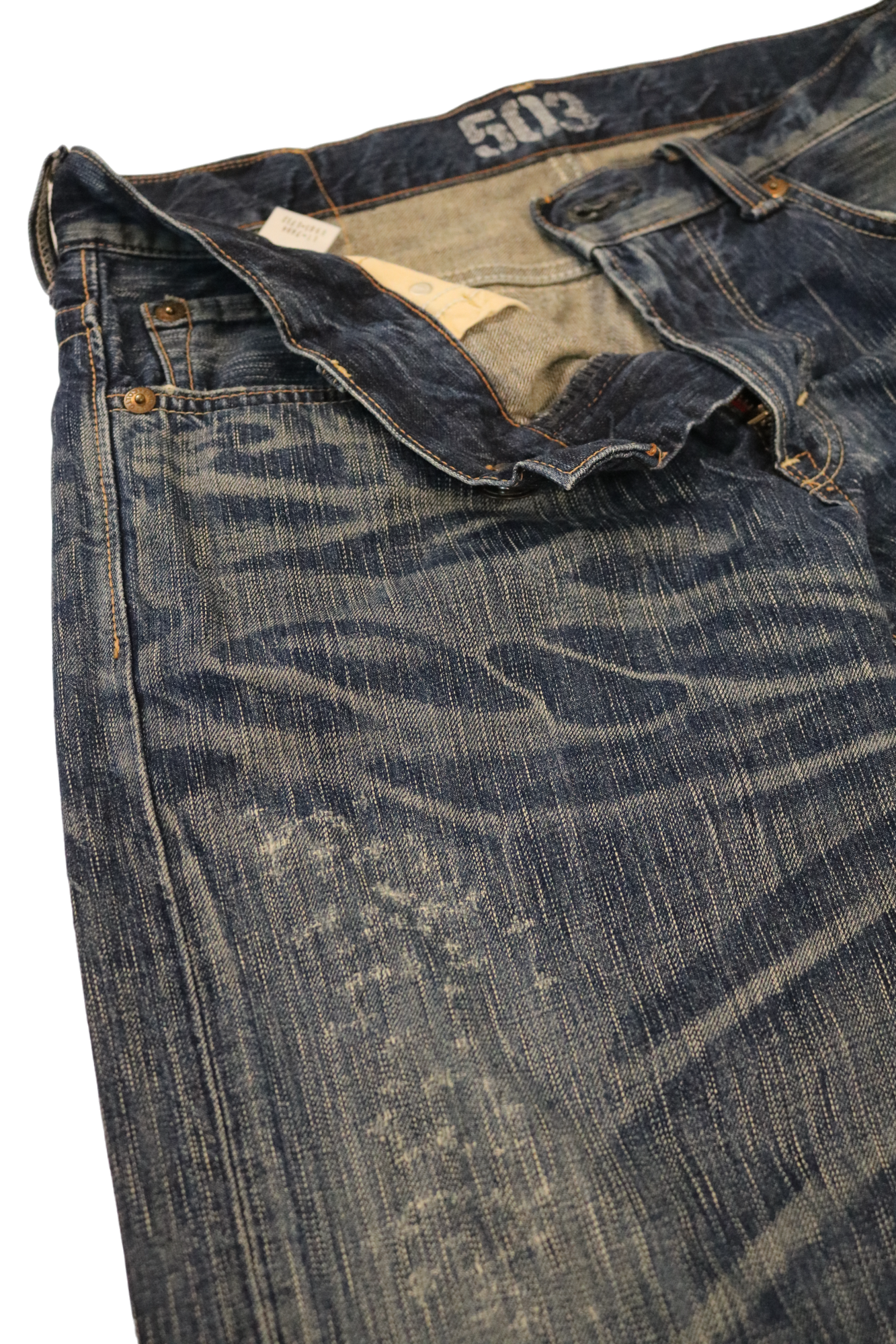 Edwin 503 Dark-wash distressed jeans