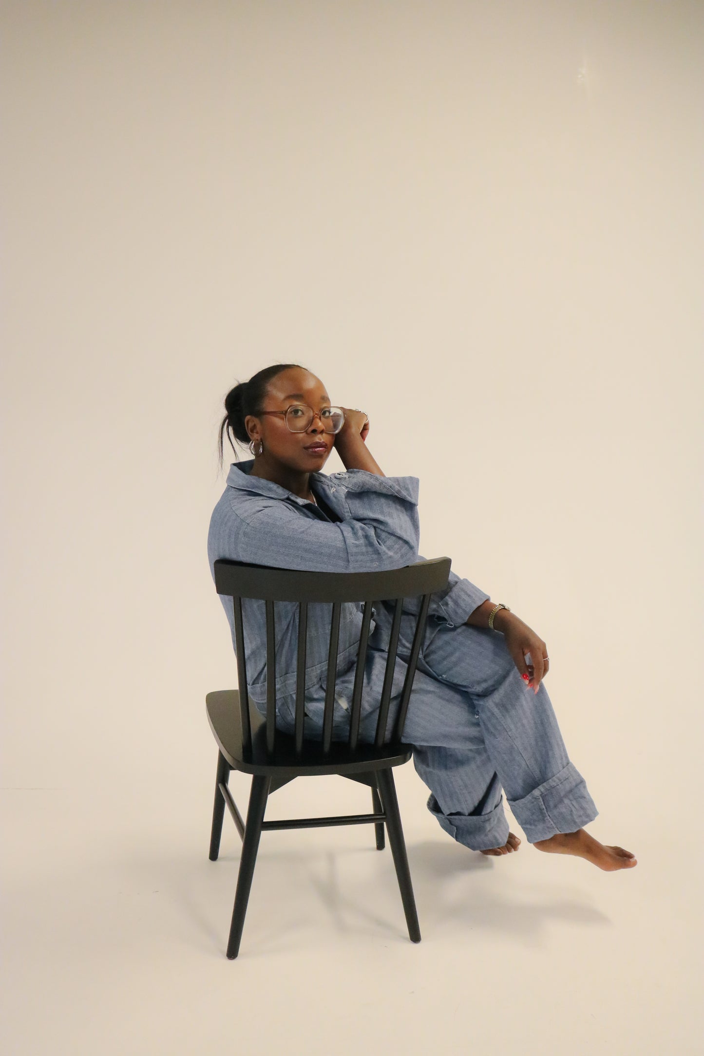 Striped light-wash distressed coveralls