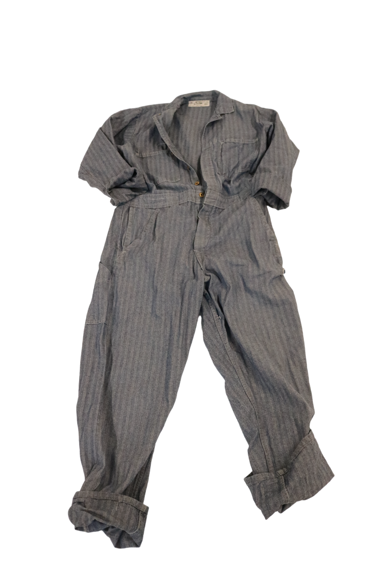Striped light-wash distressed coveralls