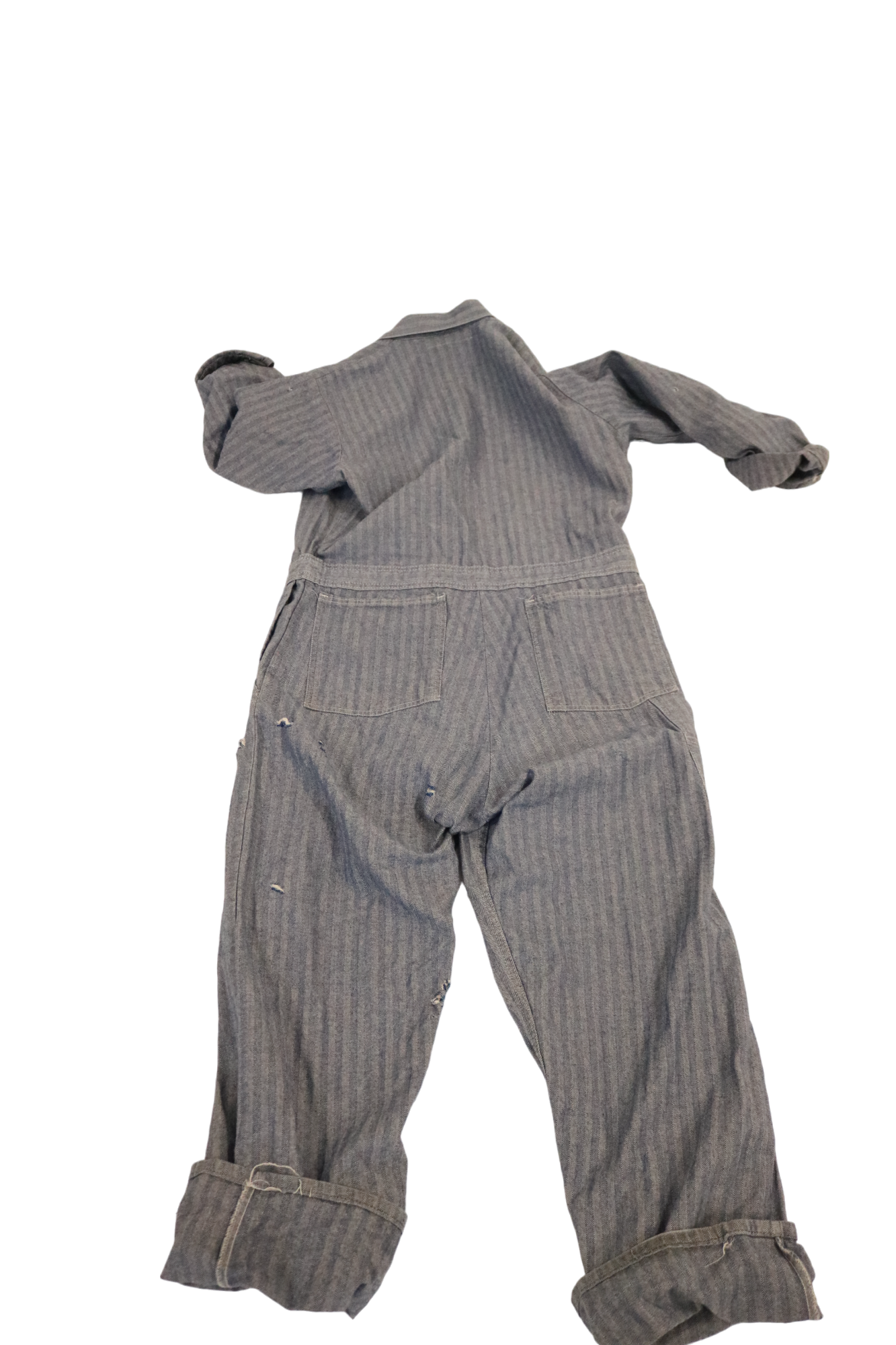 Striped light-wash distressed coveralls